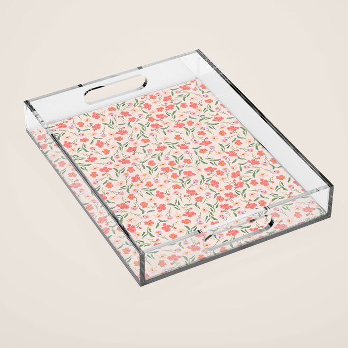 A breath of fresh air - A seamless floral pattern in pinks and reds Acrylic Tray
