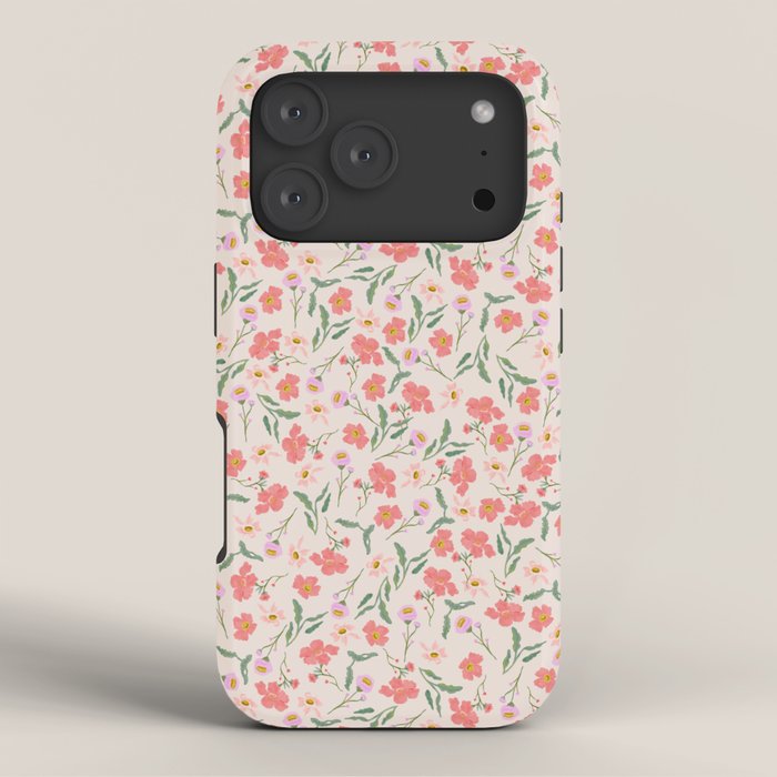A breath of fresh air - A seamless floral pattern in pinks and reds iPhone Case