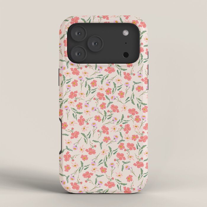 A breath of fresh air - A seamless floral pattern in pinks and reds iPhone Case