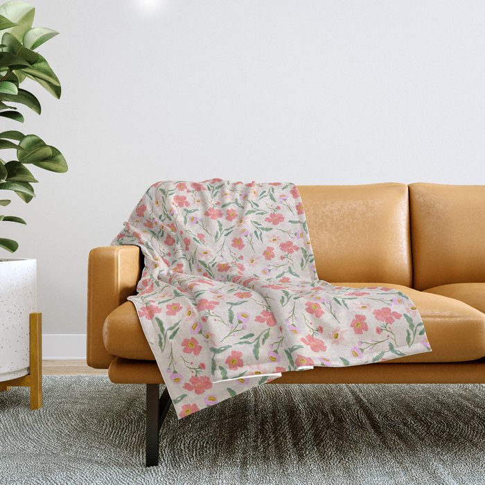 A breath of fresh air - A seamless floral pattern in pinks and reds Throw Blanket