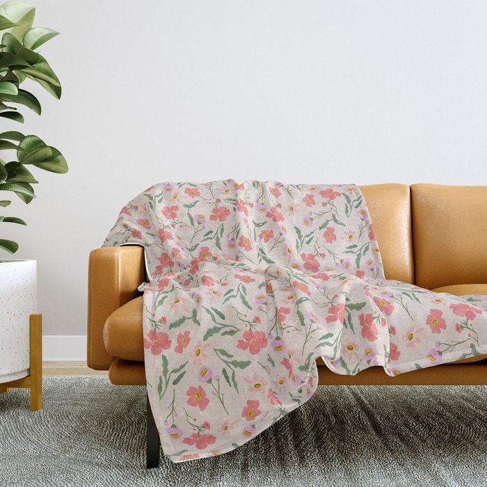 A breath of fresh air - A seamless floral pattern in pinks and reds Throw Blanket