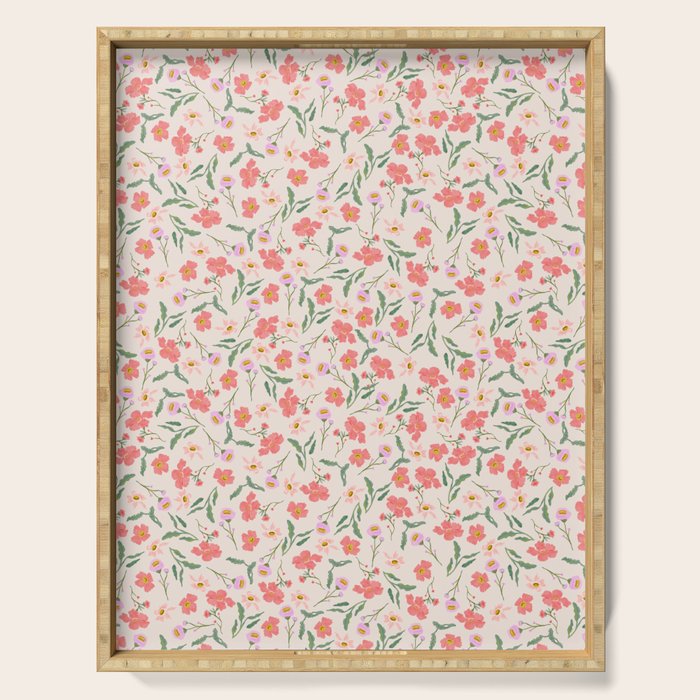 A breath of fresh air - A seamless floral pattern in pinks and reds Serving Tray