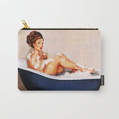 "Bathtub Whiskey" - Cute Vintage Brunette Pinup Girl Soaks & Enjoys A Cocktail. (V.2) Carry All Pouch
