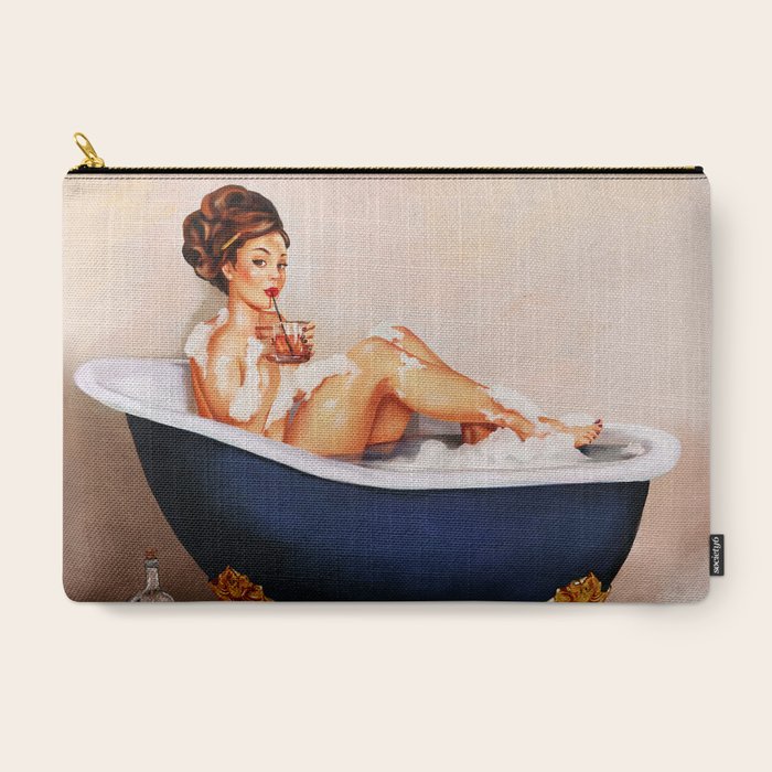 "Bathtub Whiskey" - Cute Vintage Brunette Pinup Girl Soaks & Enjoys A Cocktail. (V.2) Carry All Pouch