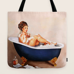 "Bathtub Whiskey" - Cute Vintage Brunette Pinup Girl Soaks & Enjoys A Cocktail. (V.2) Tote Bag