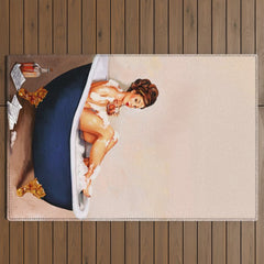 "Bathtub Whiskey" - Cute Vintage Brunette Pinup Girl Soaks & Enjoys A Cocktail. (V.2) Outdoor Rug