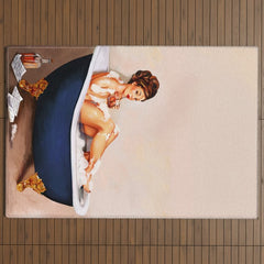 "Bathtub Whiskey" - Cute Vintage Brunette Pinup Girl Soaks & Enjoys A Cocktail. (V.2) Outdoor Rug