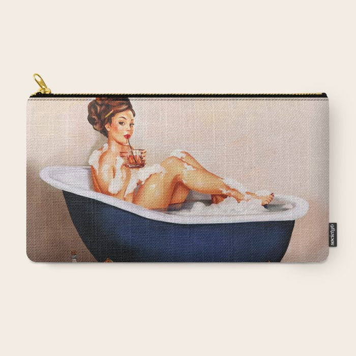 "Bathtub Whiskey" - Cute Vintage Brunette Pinup Girl Soaks & Enjoys A Cocktail. (V.2) Carry All Pouch