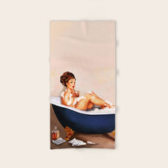 "Bathtub Whiskey" - Cute Vintage Brunette Pinup Girl Soaks & Enjoys A Cocktail. (V.2) Bath Towel