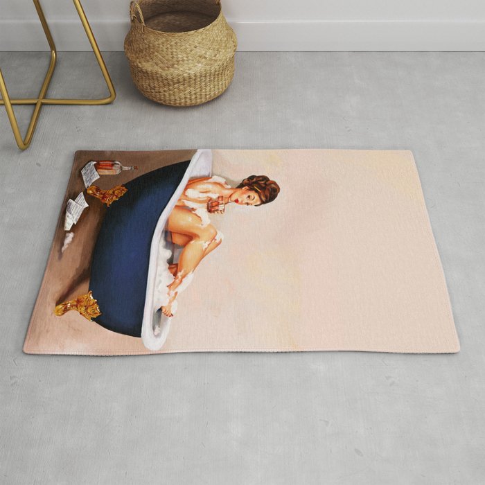 "Bathtub Whiskey" - Cute Vintage Brunette Pinup Girl Soaks & Enjoys A Cocktail. (V.2) Rug