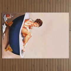 "Bathtub Whiskey" - Cute Vintage Brunette Pinup Girl Soaks & Enjoys A Cocktail. (V.2) Outdoor Rug