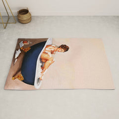"Bathtub Whiskey" - Cute Vintage Brunette Pinup Girl Soaks & Enjoys A Cocktail. (V.2) Rug