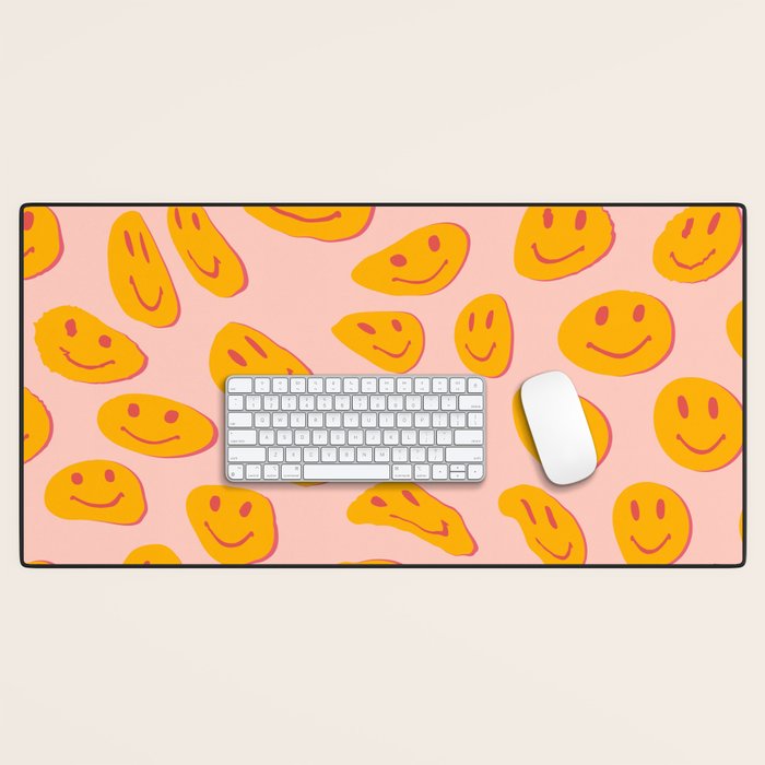 70s retro yellow smile face illustration  Desk Mat