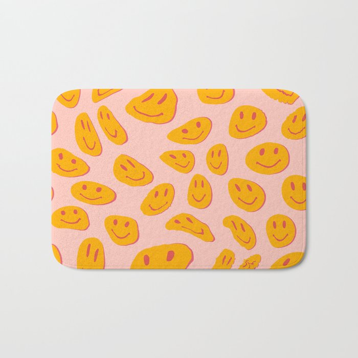 70s retro yellow smile face illustration  Bath Mat