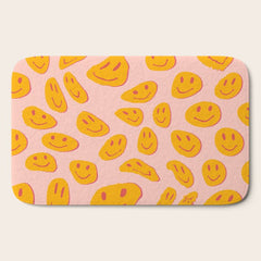 70s retro yellow smile face illustration  Bath Mat