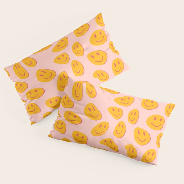 70s retro yellow smile face illustration  Pillow Sham