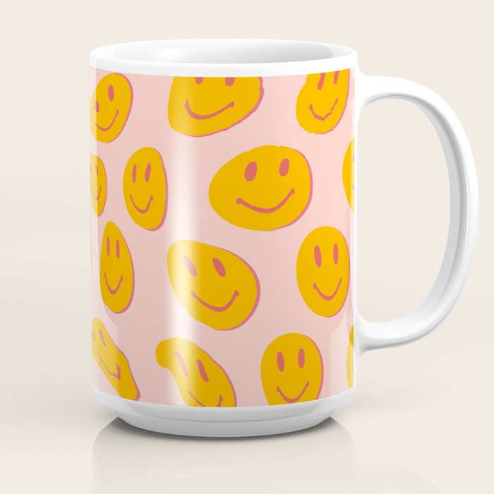 70s retro yellow smile face illustration  Coffee Mug