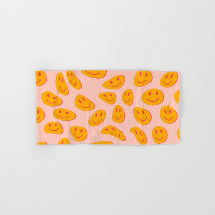 70s retro yellow smile face illustration  Bath Towel