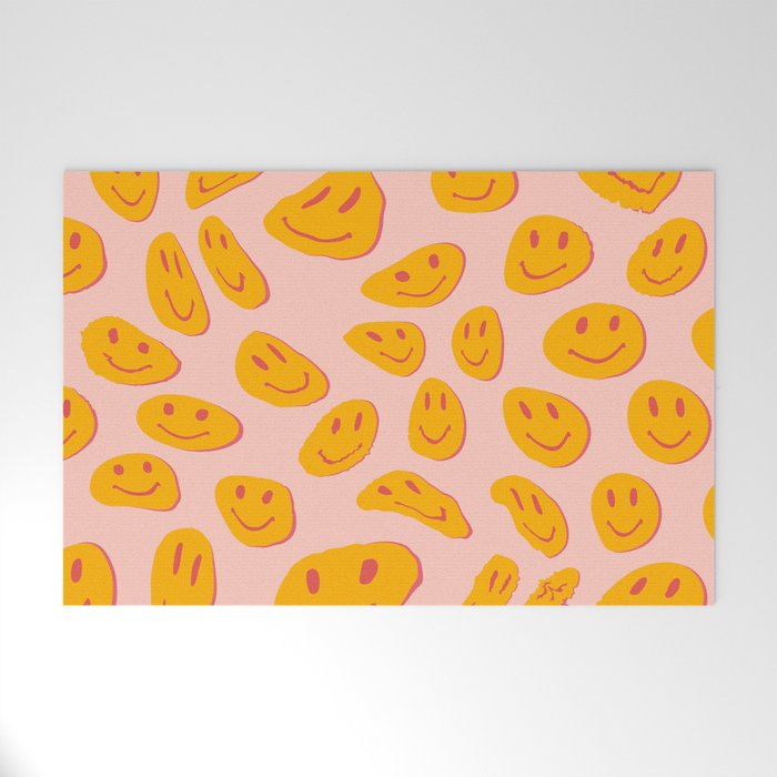 70s retro yellow smile face illustration  Welcome Mat