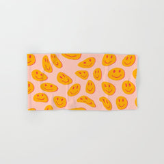 70s retro yellow smile face illustration  Bath Towel