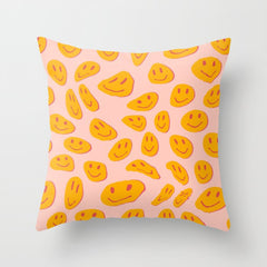 70s retro yellow smile face illustration  Throw Pillow