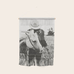 A Cowgirl & Her Horse - Black & White Photo Wall Hanging