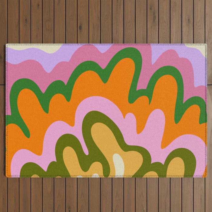 70s Hippie Retro Abstract Colorful Explosion Outdoor Rug