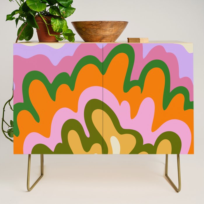70s Hippie Retro Abstract Colorful Explosion Credenza