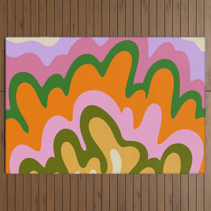 70s Hippie Retro Abstract Colorful Explosion Outdoor Rug