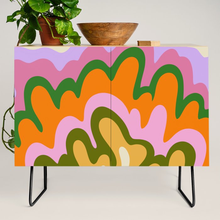 70s Hippie Retro Abstract Colorful Explosion Credenza