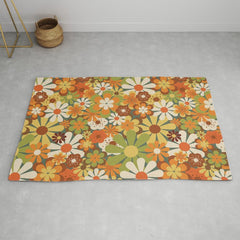 70's Retro Flowers Print Rug