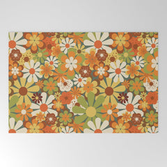 70's Retro Flowers Print Welcome Mat