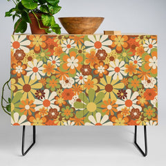 70's Retro Flowers Print Credenza