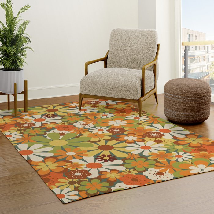 70's Retro Flowers Print Rug