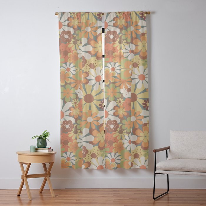 70's Retro Flowers Print Window Curtain