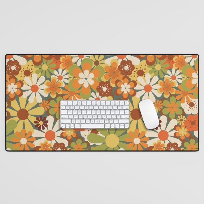 70's Retro Flowers Print Desk Mat