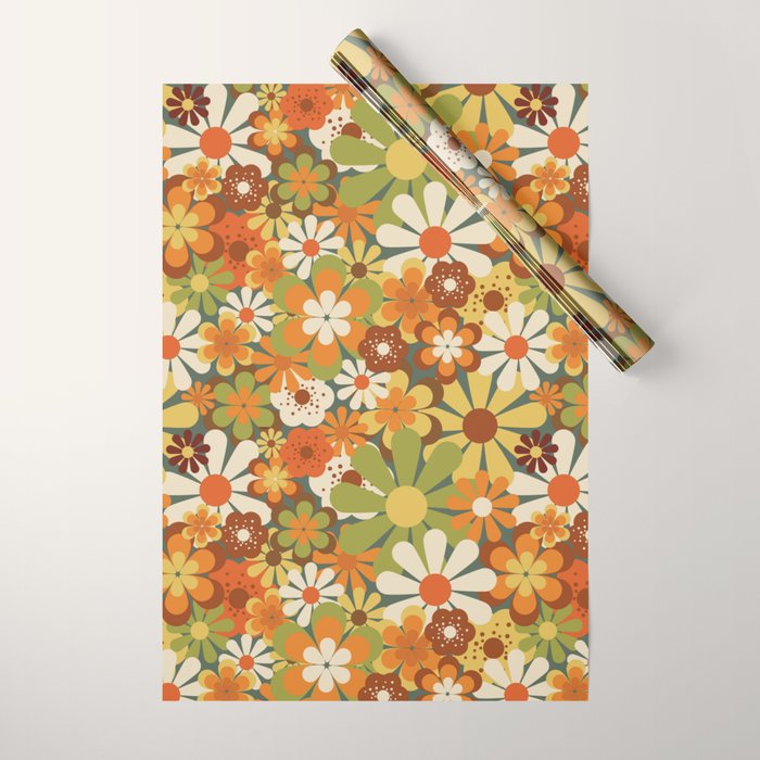 70's Retro Flowers Print Wrapping Paper