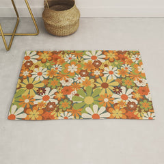 70's Retro Flowers Print Rug