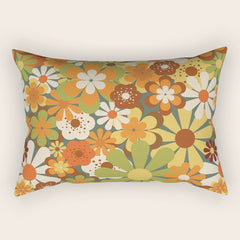70's Retro Flowers Print Rectangular Pillow