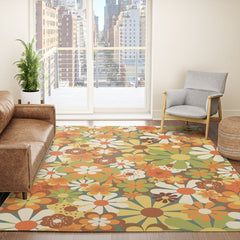 70's Retro Flowers Print Rug
