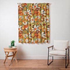70's Retro Flowers Print Window Curtain
