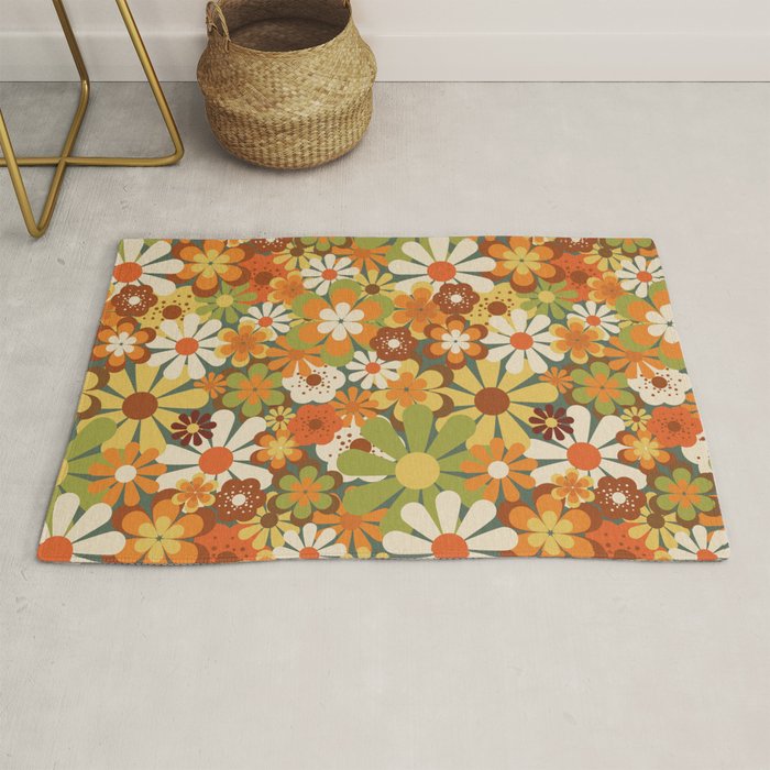 70's Retro Flowers Print Rug