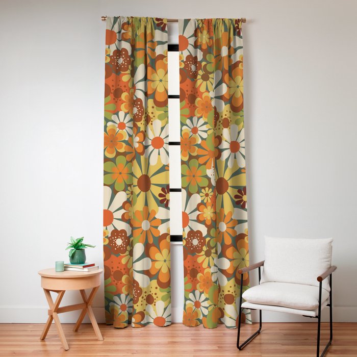 70's Retro Flowers Print Window Curtain