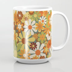 70's Retro Flowers Print Coffee Mug