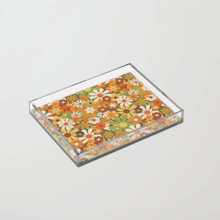 70's Retro Flowers Print Acrylic Tray