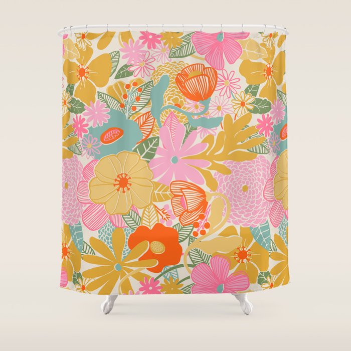 60's Retro Floral Shower Curtain