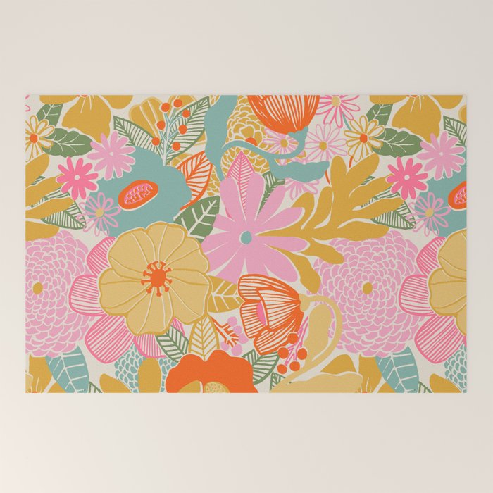 60's Retro Floral Welcome Mat