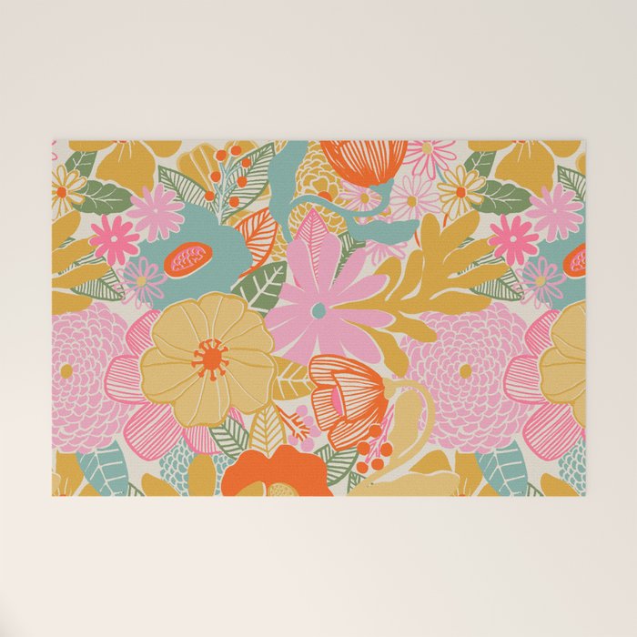 60's Retro Floral Welcome Mat
