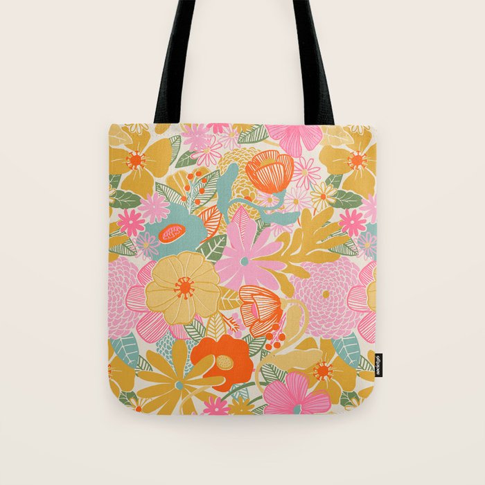 60's Retro Floral Tote Bag