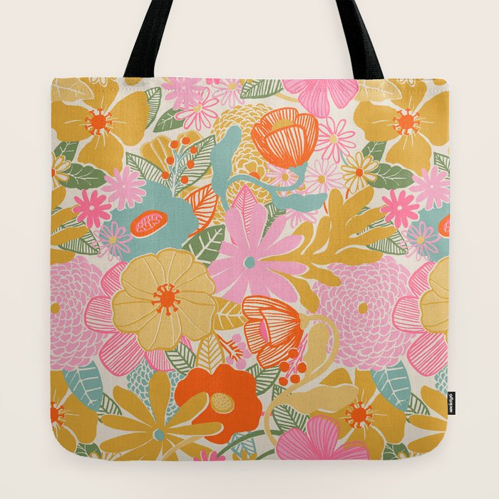 60's Retro Floral Tote Bag